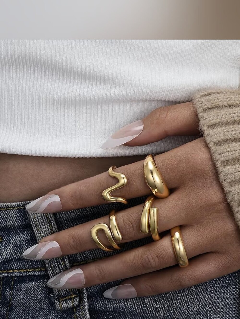 18K Gold Plated Stackable Statement Ring Set - Picture 5 of 6
